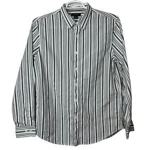VTG Structure Black & White Stripe Dress Shirt | Mens L Collared Button Up
